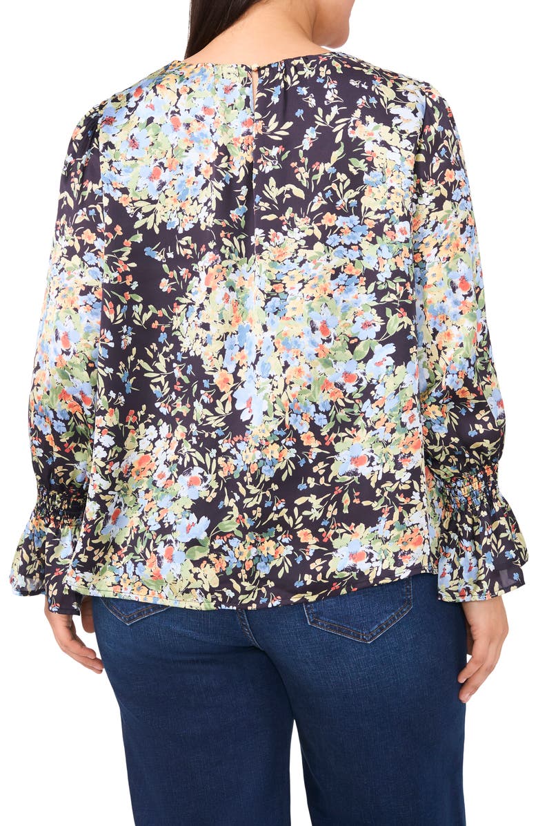 CeCe Floral Ruffle Cuff Charmeuse Top, Alternate, color, 