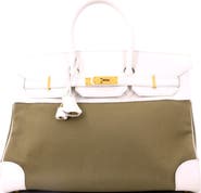 Pre-Owned Hermes Birkin Handbag Toile and White Courchevel with Gold Hardware 35