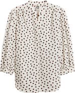 Anne Klein Polka Dot Split Neck Crêpe de Chine Top