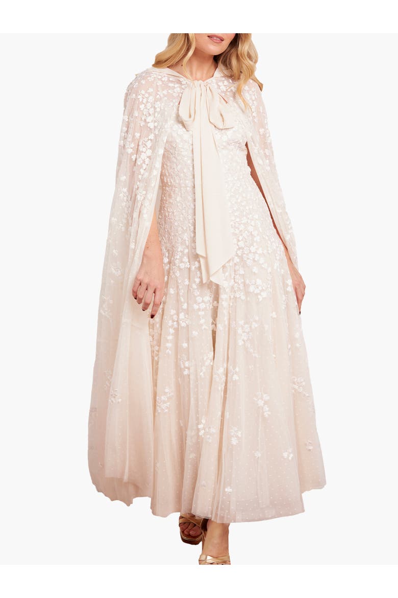 Scatter Blossom Hooded Long Cape, Main, color, Cream