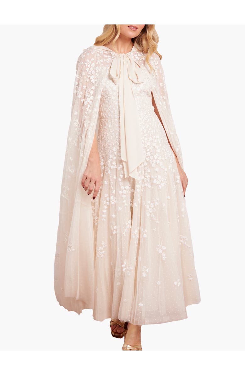 Needle & Thread Scatter Blossom Hooded Long Cape, Main, color, Cream