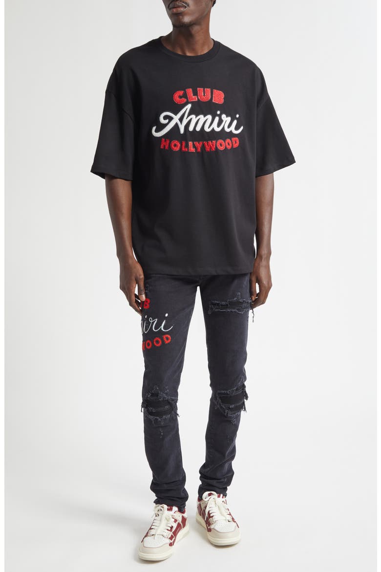 Oversize Crystal Embellished Club Amiri Appliqué T-Shirt, Alternate, color, BLACK