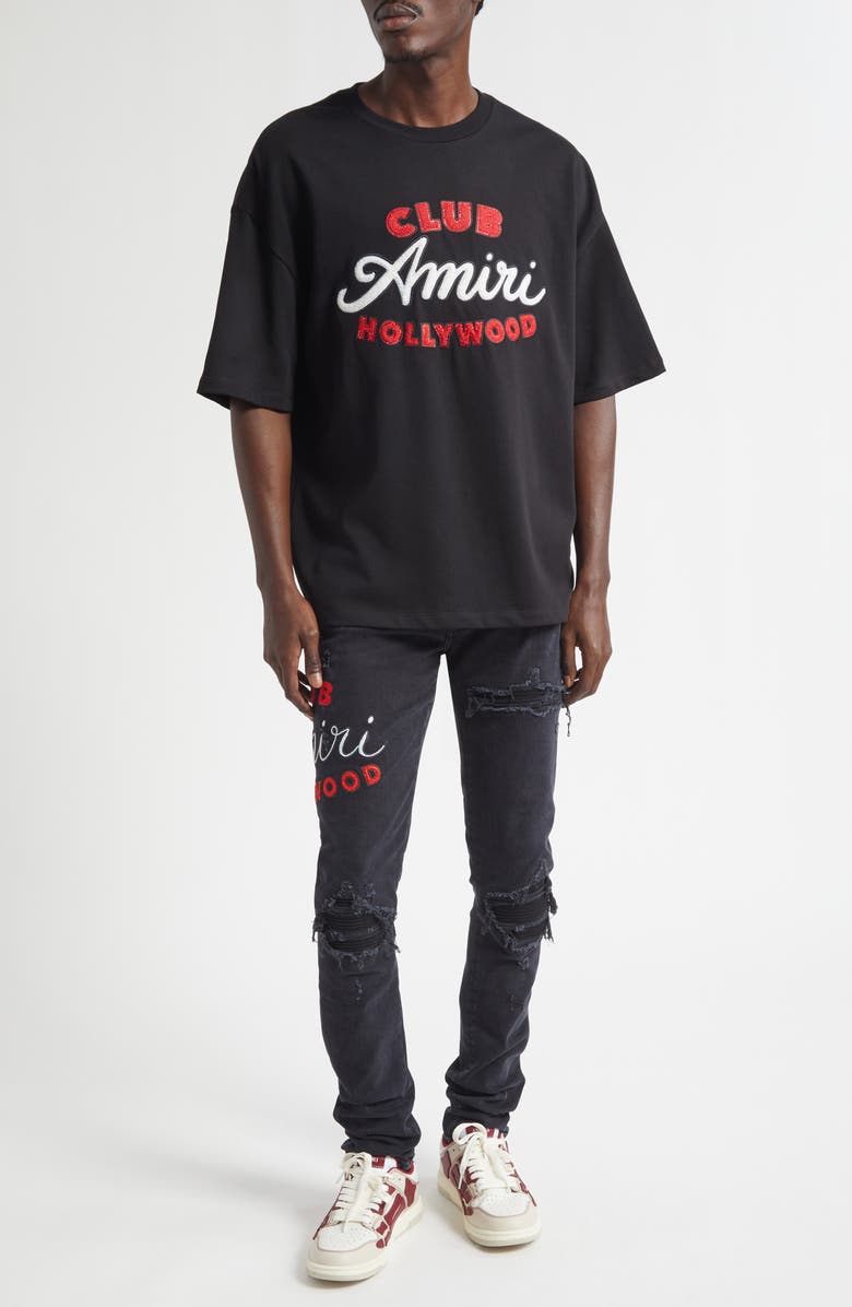 AMIRI Oversize Crystal Embellished Club Amiri Appliqué T-Shirt, Alternate, color, Black