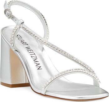 Escarpins Stuart Weitzman Soirée - Cuir Argenté, Talon 3", Pointure 7.5 M (US) - Occasion