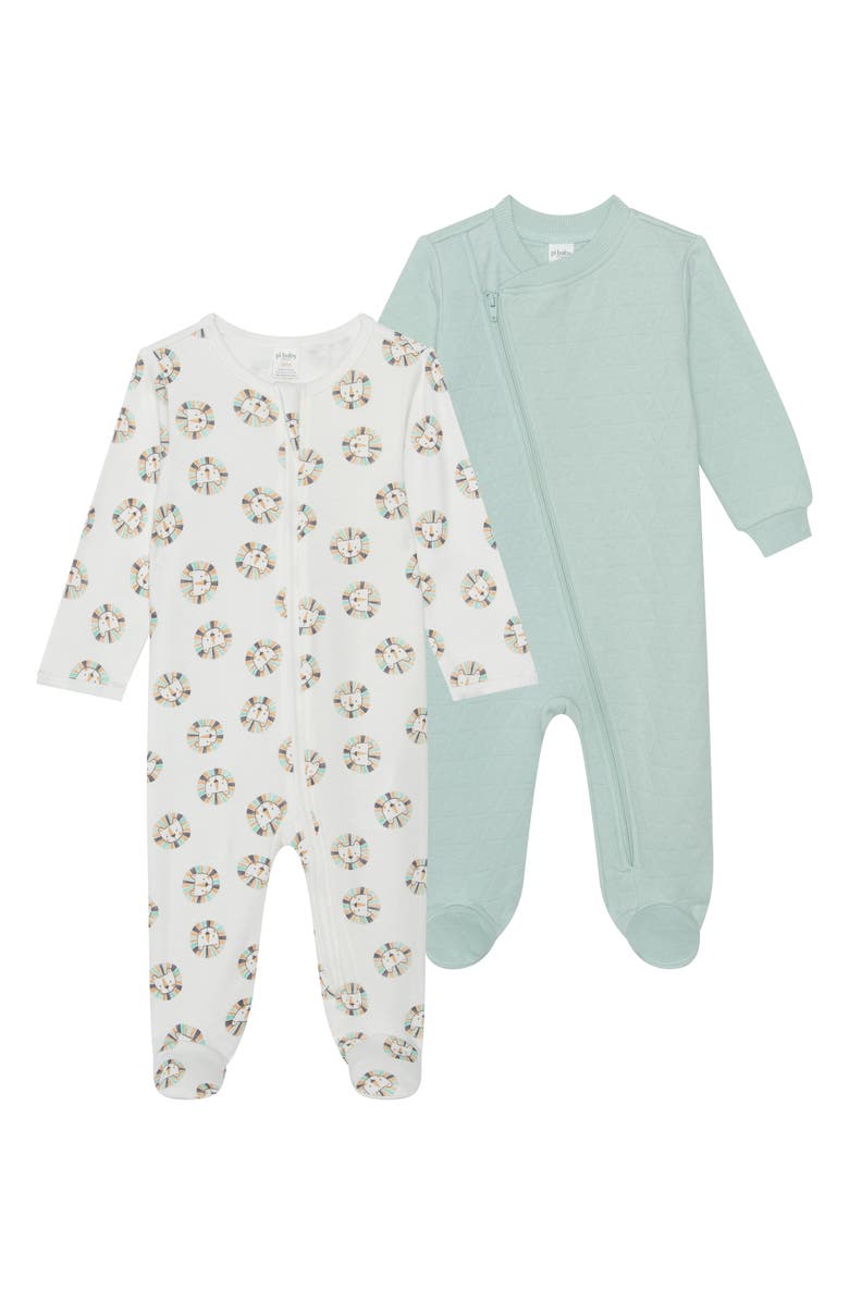 PL Baby by Petit Lem 2-Pack Zip Footies, Main, color, 