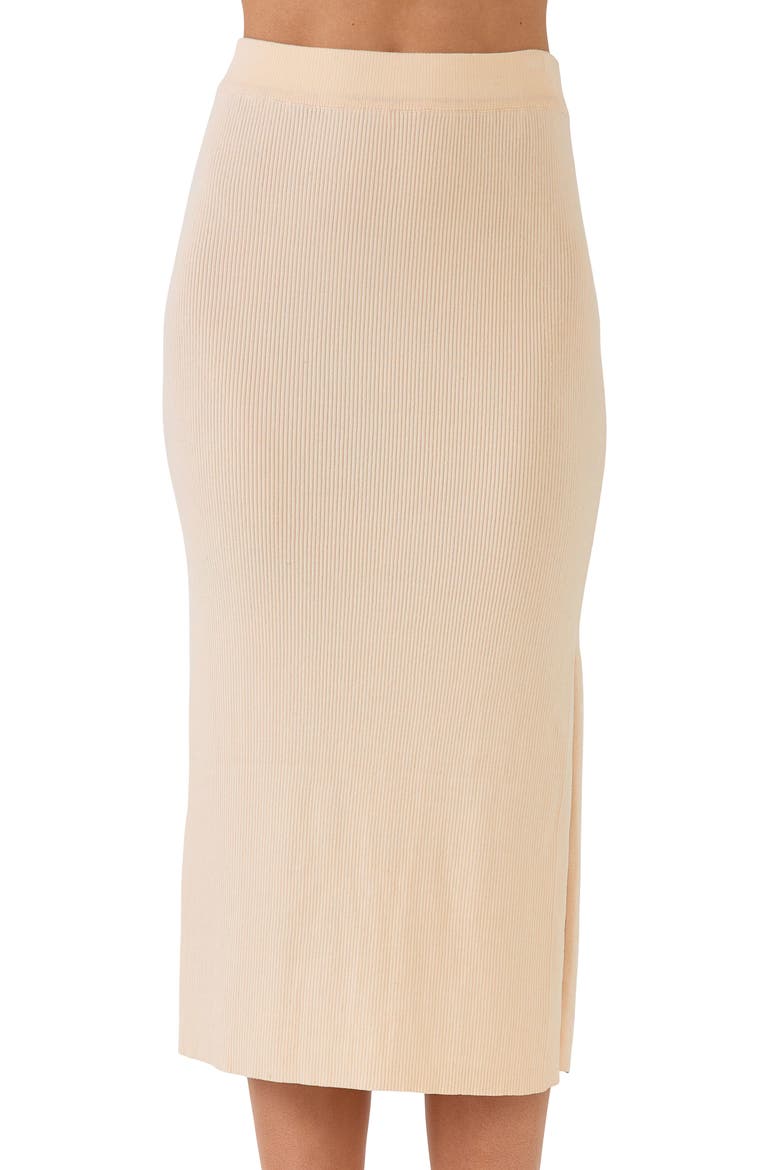 Rib Side Slit Midi Skirt, Alternate, color, IVORY