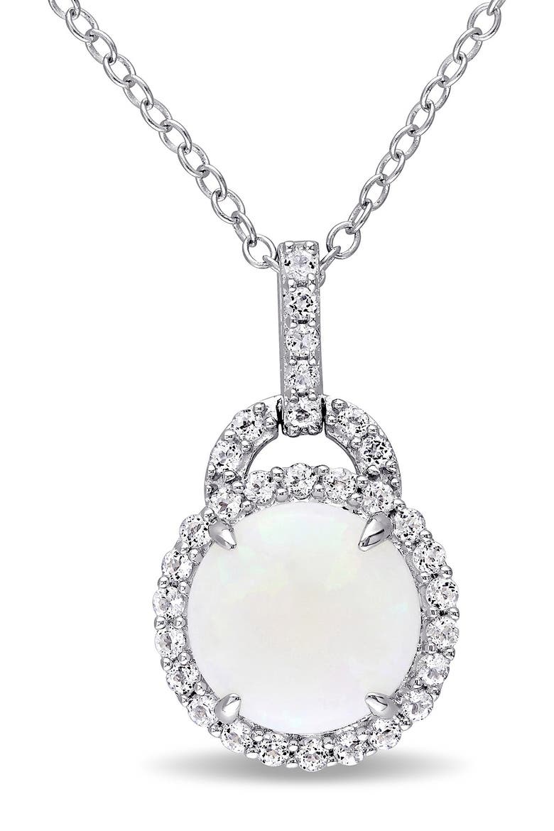 Sterling Silver Opal & White Topaz Pendant Necklace, Main, color, WHITE
