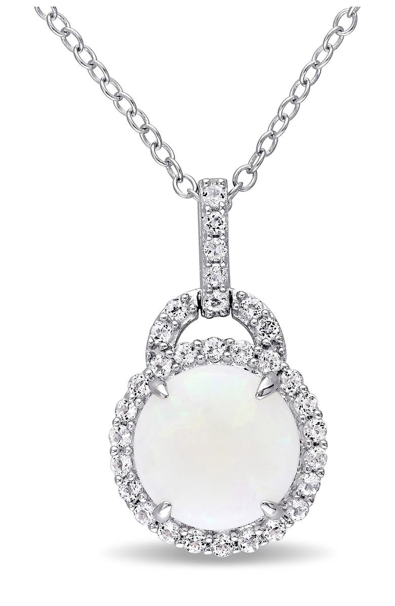 DELMAR Sterling Silver Opal & White Topaz Pendant Necklace, Main, color,