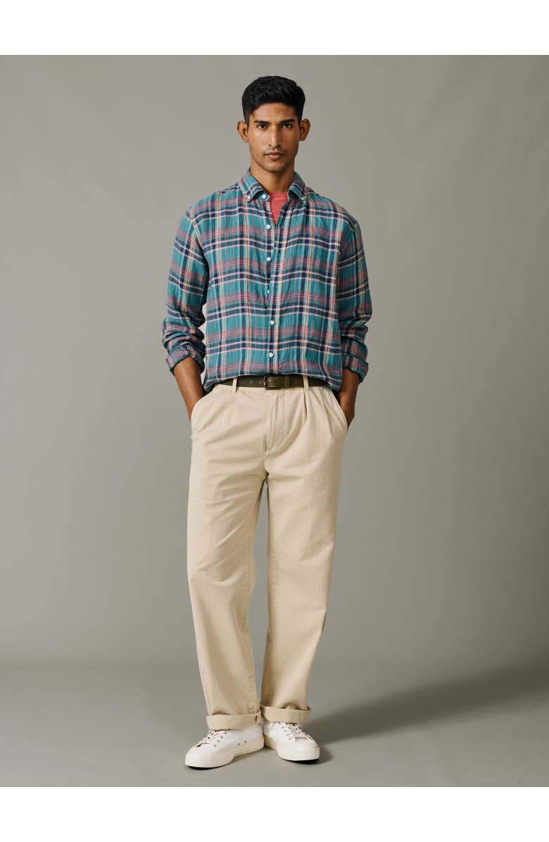 Aubin Croyland Madras Button-Down Linen Shirt, Alternate, color, Green Check