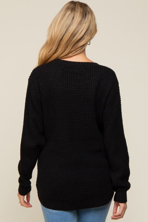Pinkblush Waffle Knit Rounded Hem Sweater In Black