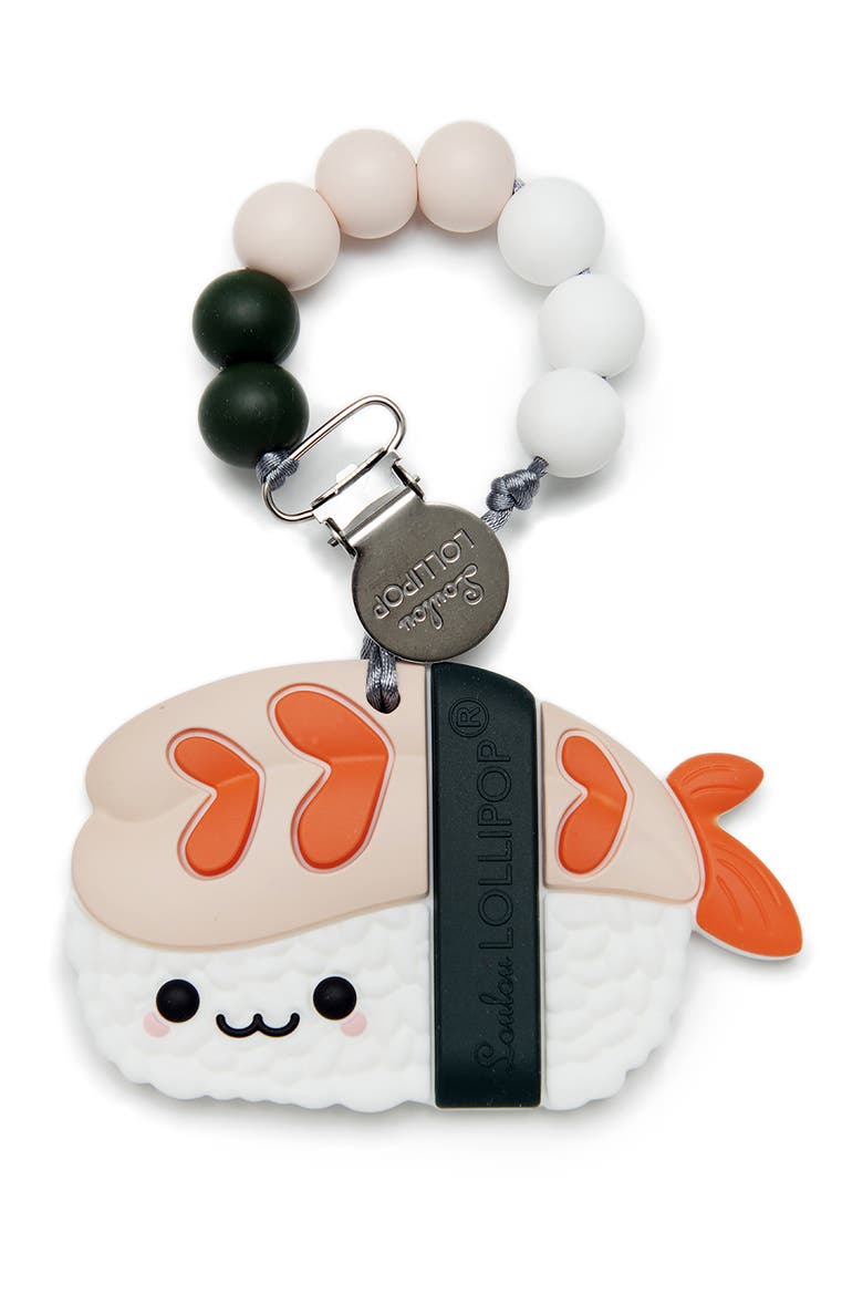 Sushi Teething Toy & Holder, Main, color, WHITE MULTI