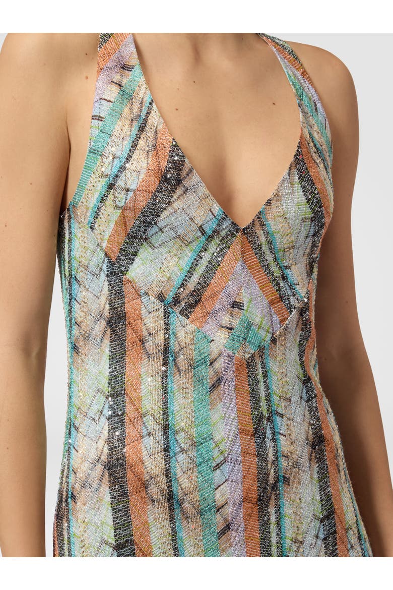 Sleeveless Long Dress In Viscose Lamé Blend With Multi-technique Knit, Alternate, color, Multicoloured