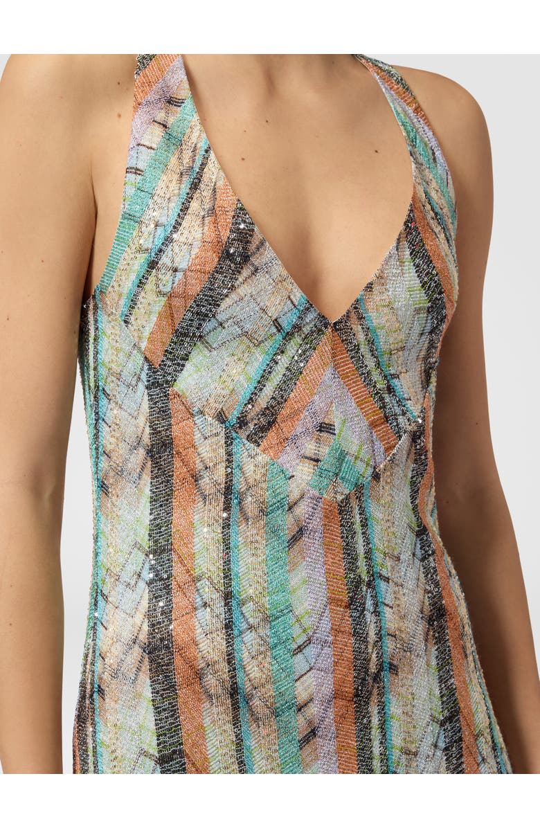 Missoni Sleeveless Long Dress In Viscose Lamé Blend With Multi-technique Knit, Alternate, color, Multicoloured
