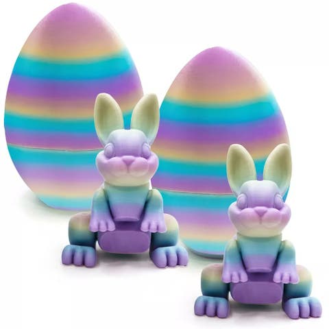 Easter Surprise Egg and 3D Printed Articulated Bunny Toy Set, 2 Pack