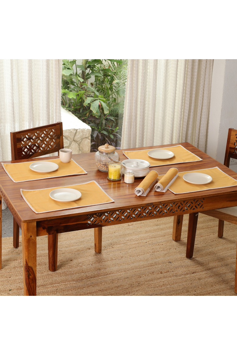 Cotton Crochet Placemats, Alternate, color, Mustard & Off White