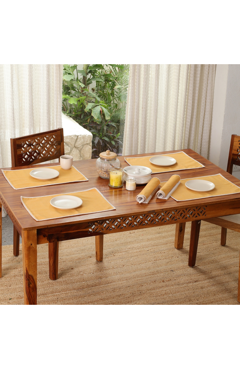 Mela Artisans Cotton Crochet Placemats, Alternate, color, Mustard & Off White