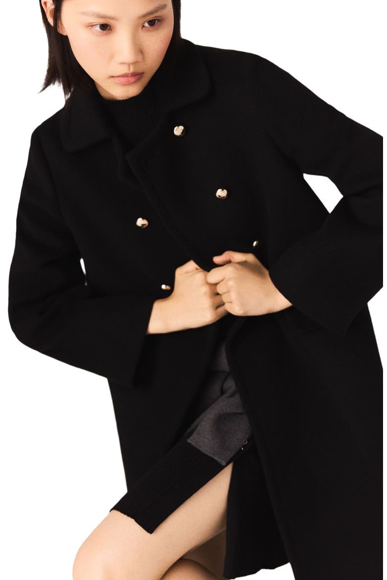 Long wool blend coat, Alternate, color, Black