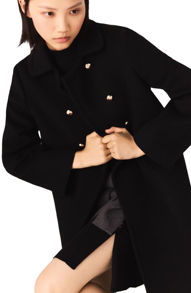 maje Long wool blend coat, Alternate, color, Black