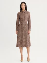 Misook Belted Button Front Tweed Knit Midi Dress