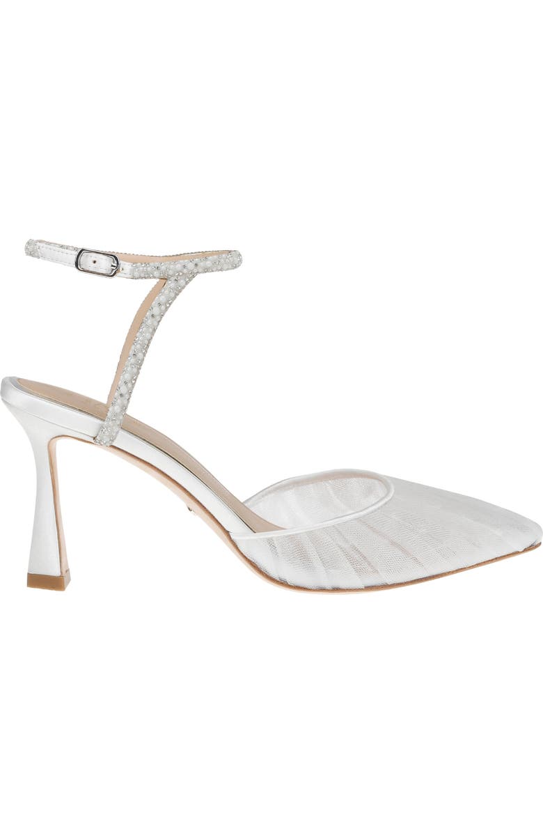 HARLO Australia Georgia Pearl - Pleated Tulle & Pearl Detail Bridal Heel, Main, color, Soft White Satin