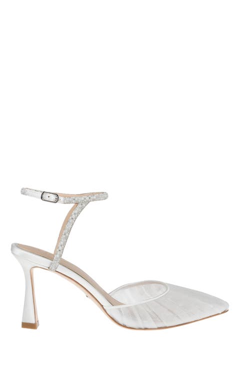 Georgia Pearl - Pleated Tulle & Pearl Detail Bridal Heel