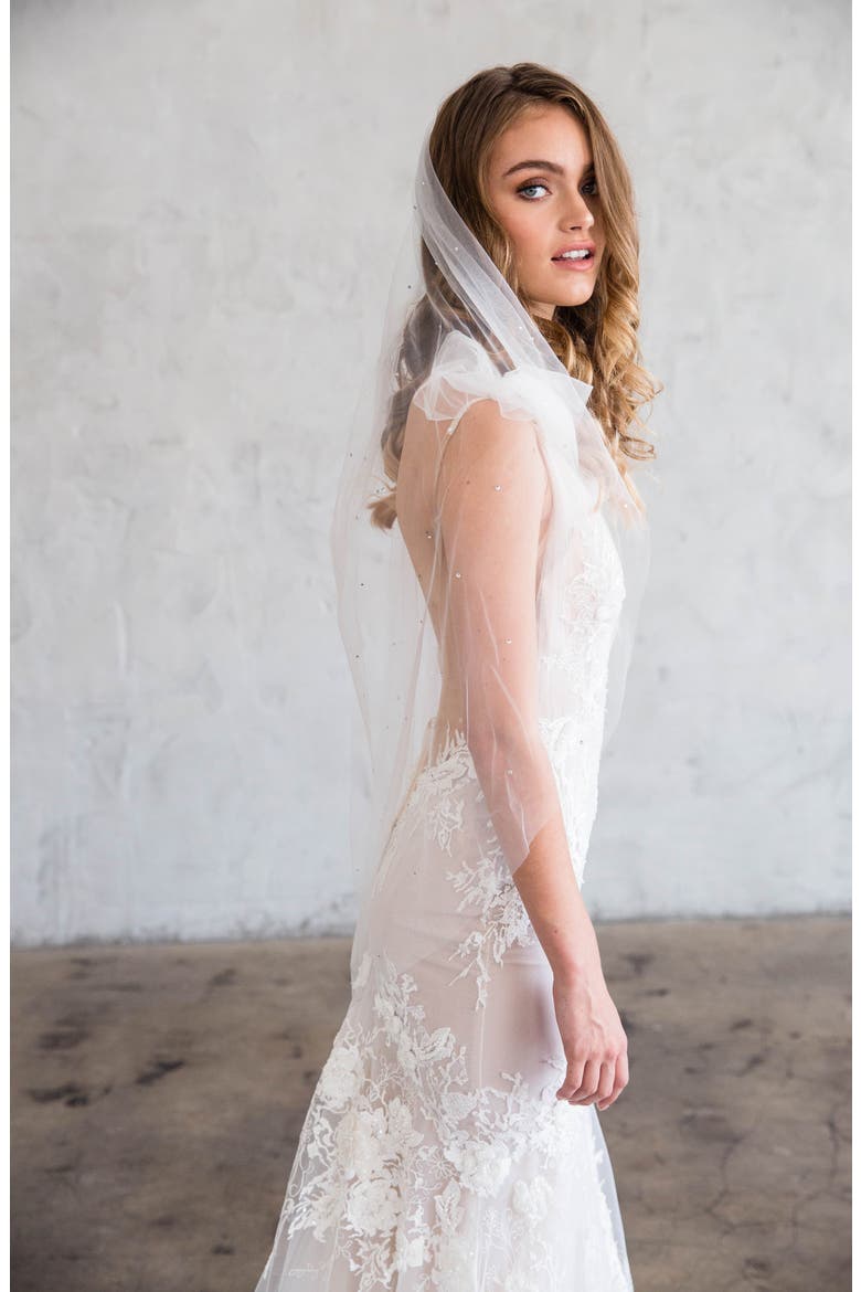 Leola Swarovski Crystal Fingertip Veil, Main, color, LIGHT IVORY