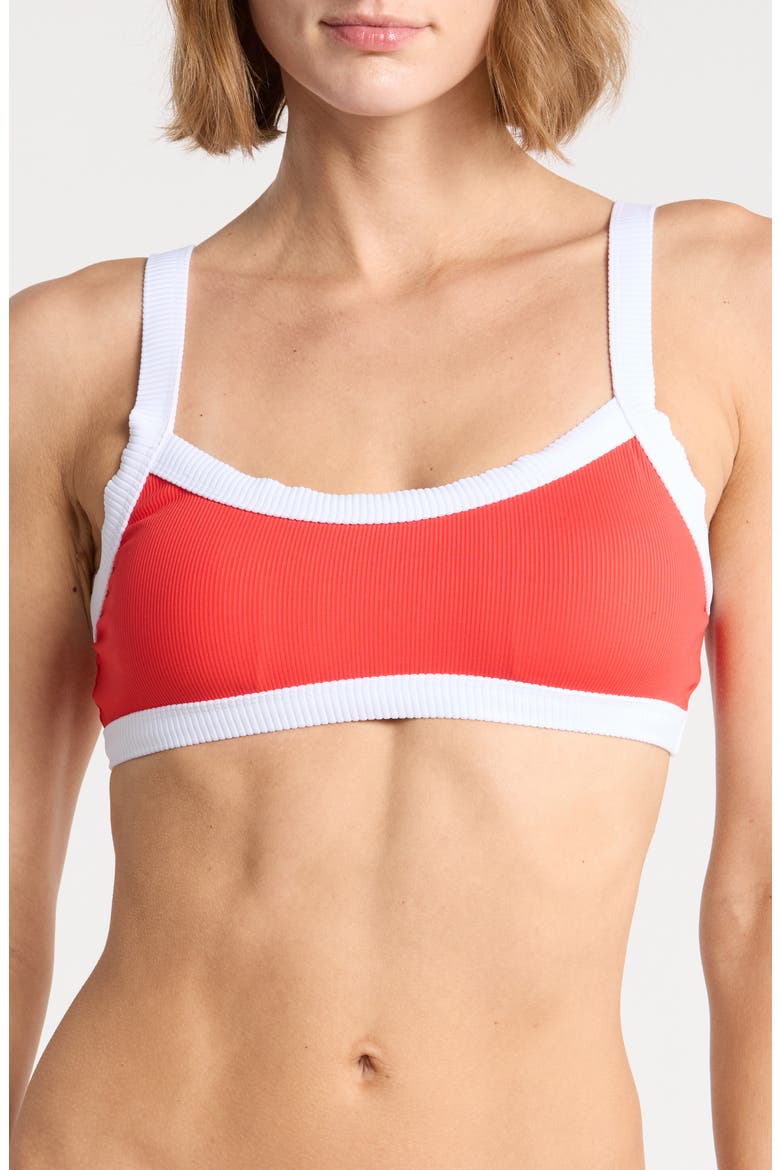 Kelly Ribbed Bikini Top, Main, color, POPPY/ WHITE RIB