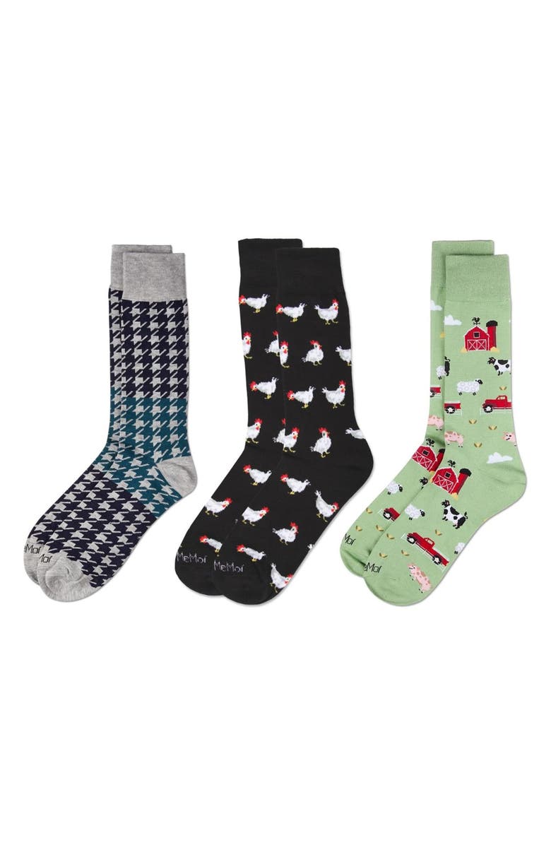 MeMoi Assorted 3-Pack Crew Socks, Alternate, color, Black