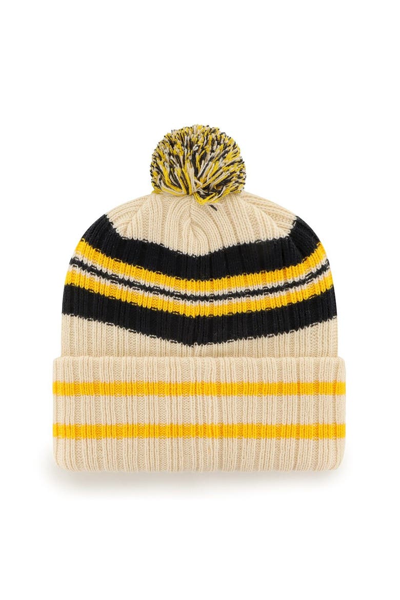 Men's '47 Natural Iowa Hawkeyes Hone Patch Cuffed Knit Hat with Pom, Alternate, color, Natural