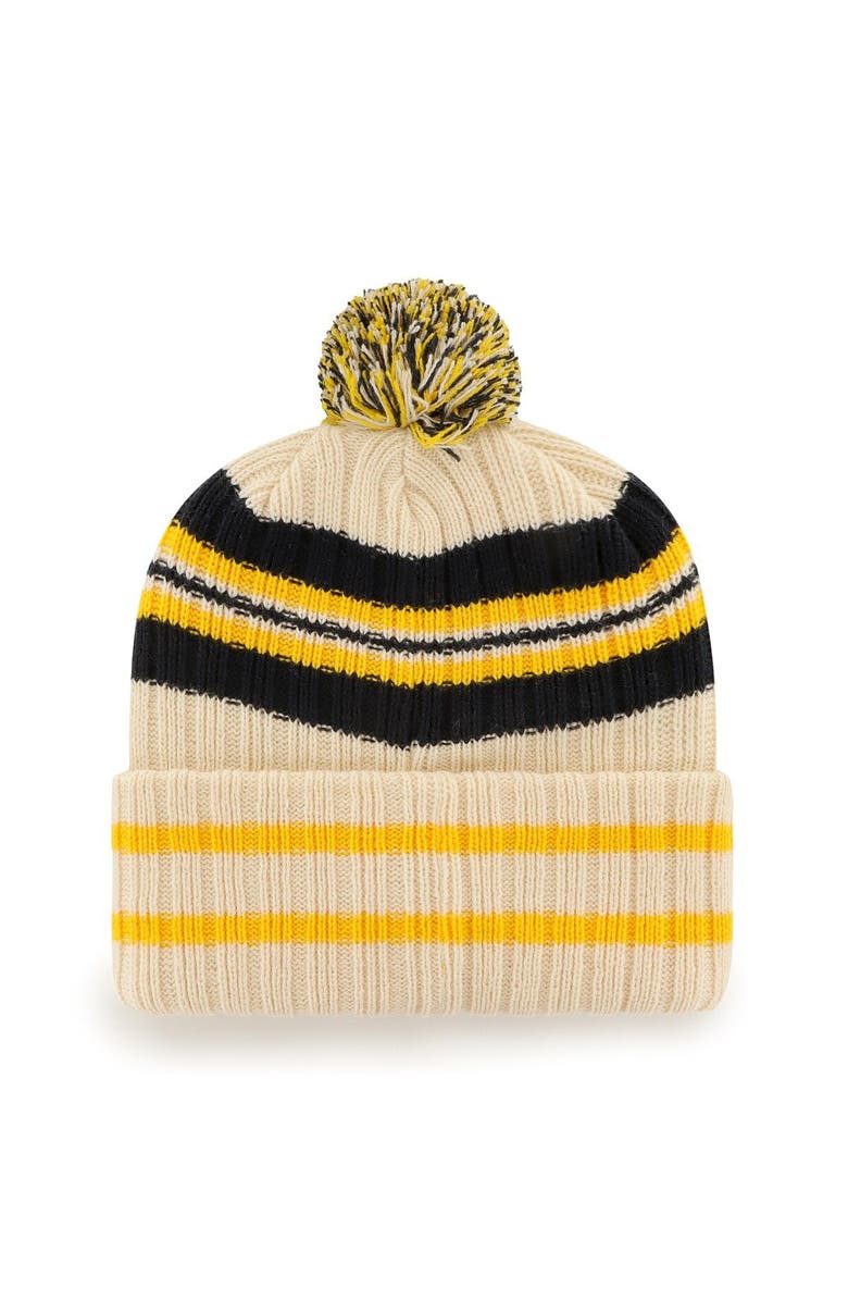 '47 Men's '47 Natural Iowa Hawkeyes Hone Patch Cuffed Knit Hat with Pom, Alternate, color, Natural