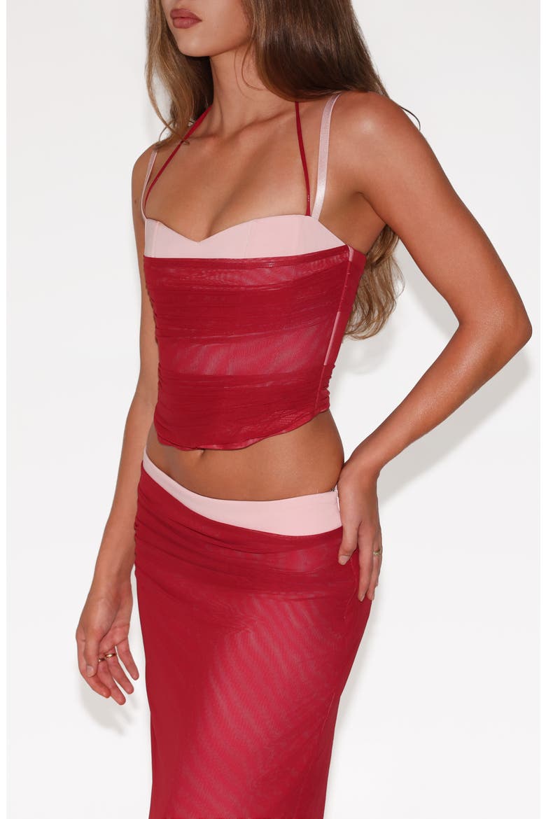 Caline Ruched Corset Top, Alternate, color, RED