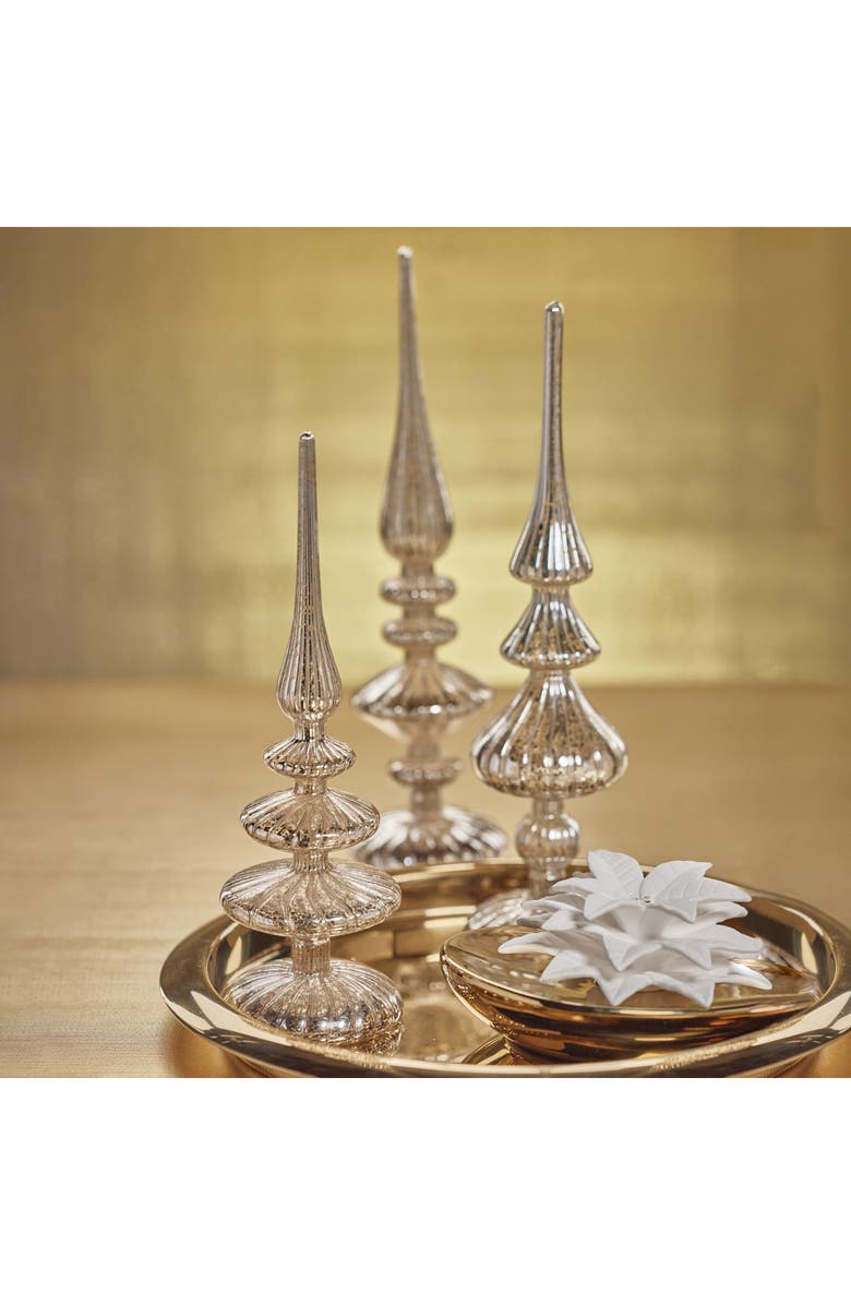 Zodax Set of 2 Azenor LED Decorative Glass Tabletop Finial Ornaments, Alternate, color, Antique Silver