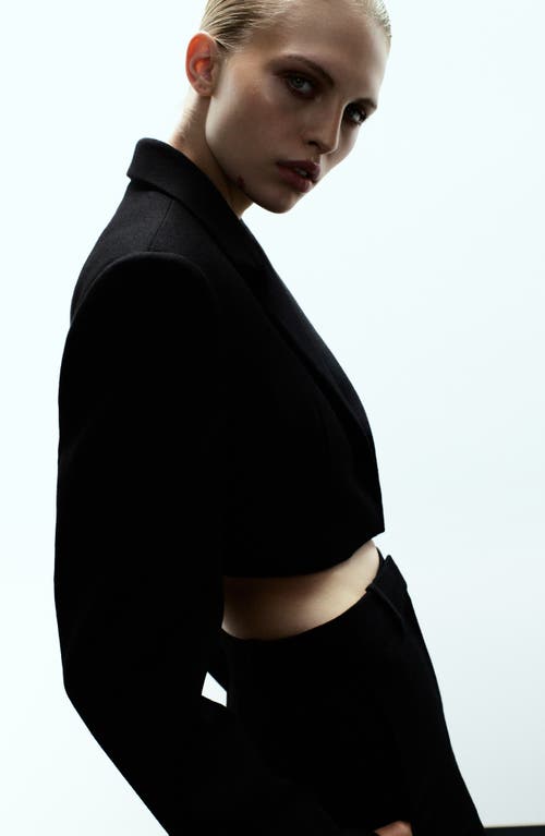 Mango X Kaia Gerber Wool Crop Blazer In Black