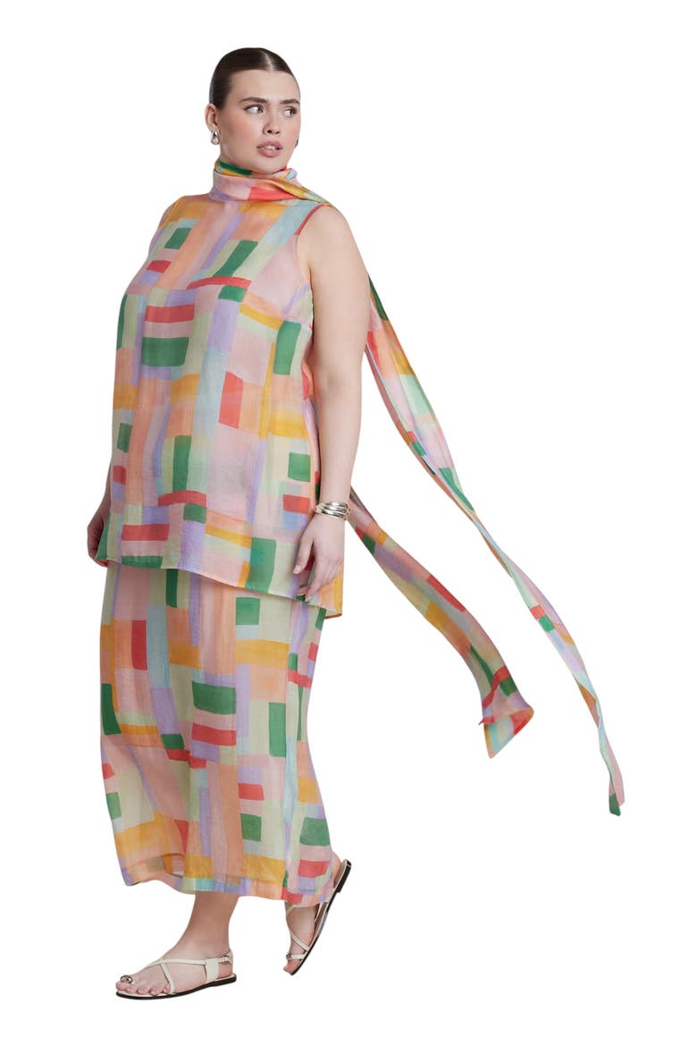 Sheer Printed Organza Skirt, Alternate, color, PAINTED GLASS