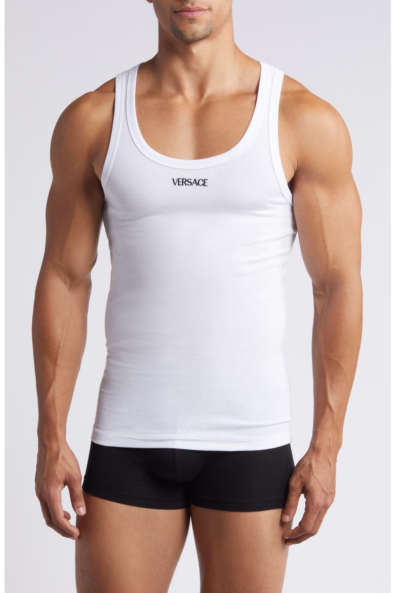 Embroidered Logo Rib Tank, Main, color, OPTICAL WHITE
