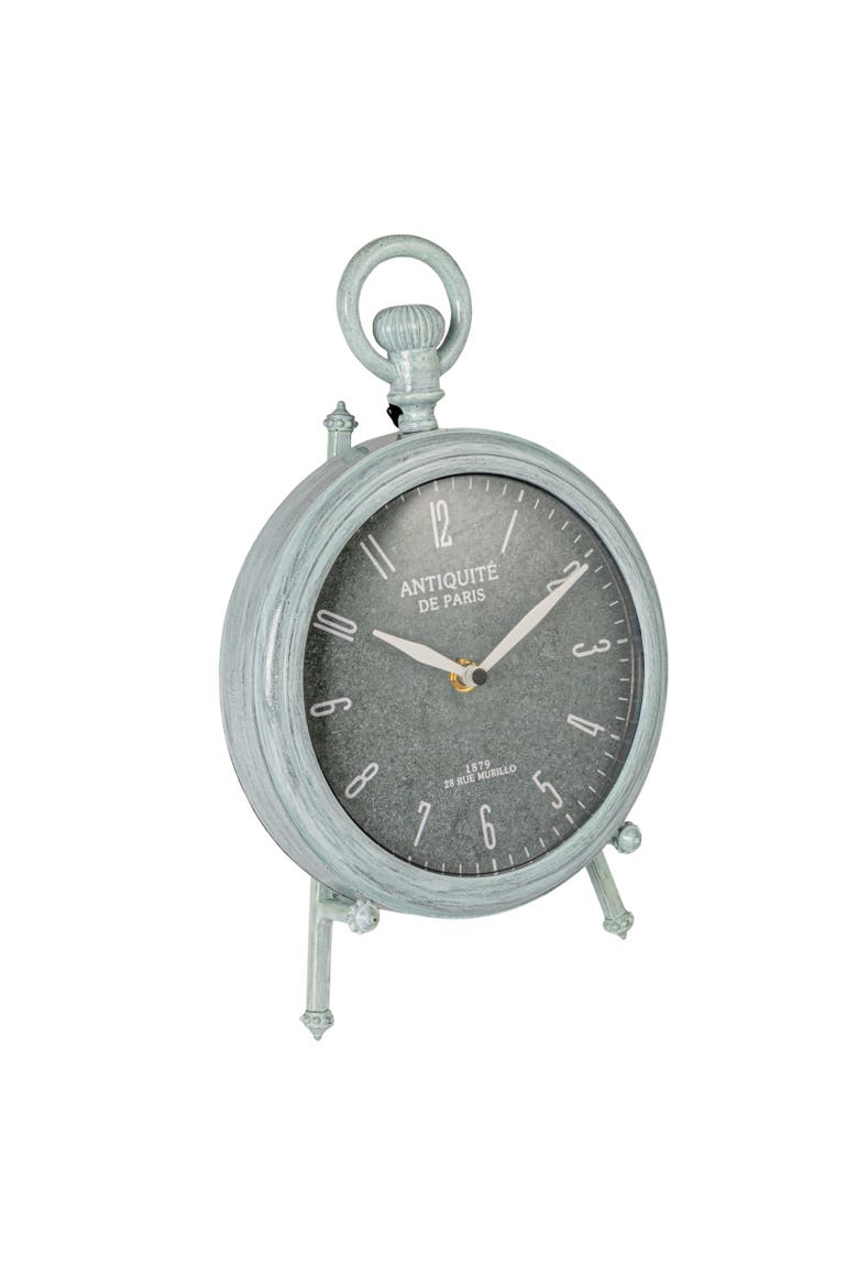 Antique Reproduction Pewter Mantel Clock in Soft Blue Finish, Main, color, Soft Blue