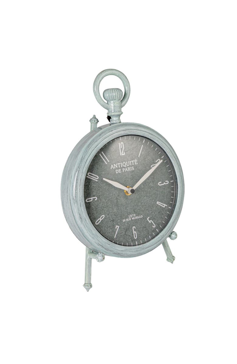 Storied Home Antique Reproduction Pewter Mantel Clock in Soft Blue Finish, Main, color, Soft Blue