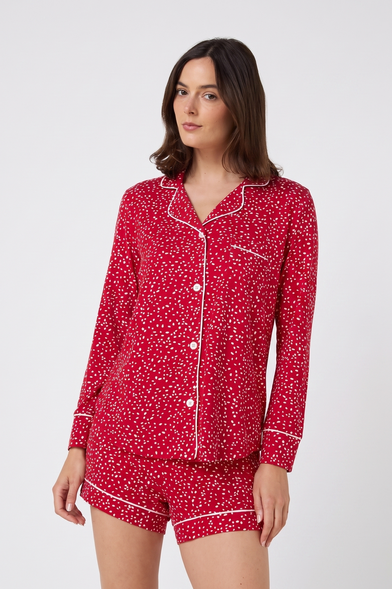 Pima Knit Long Sleeved Short Set, Alternate, color, Confetti Dot Red