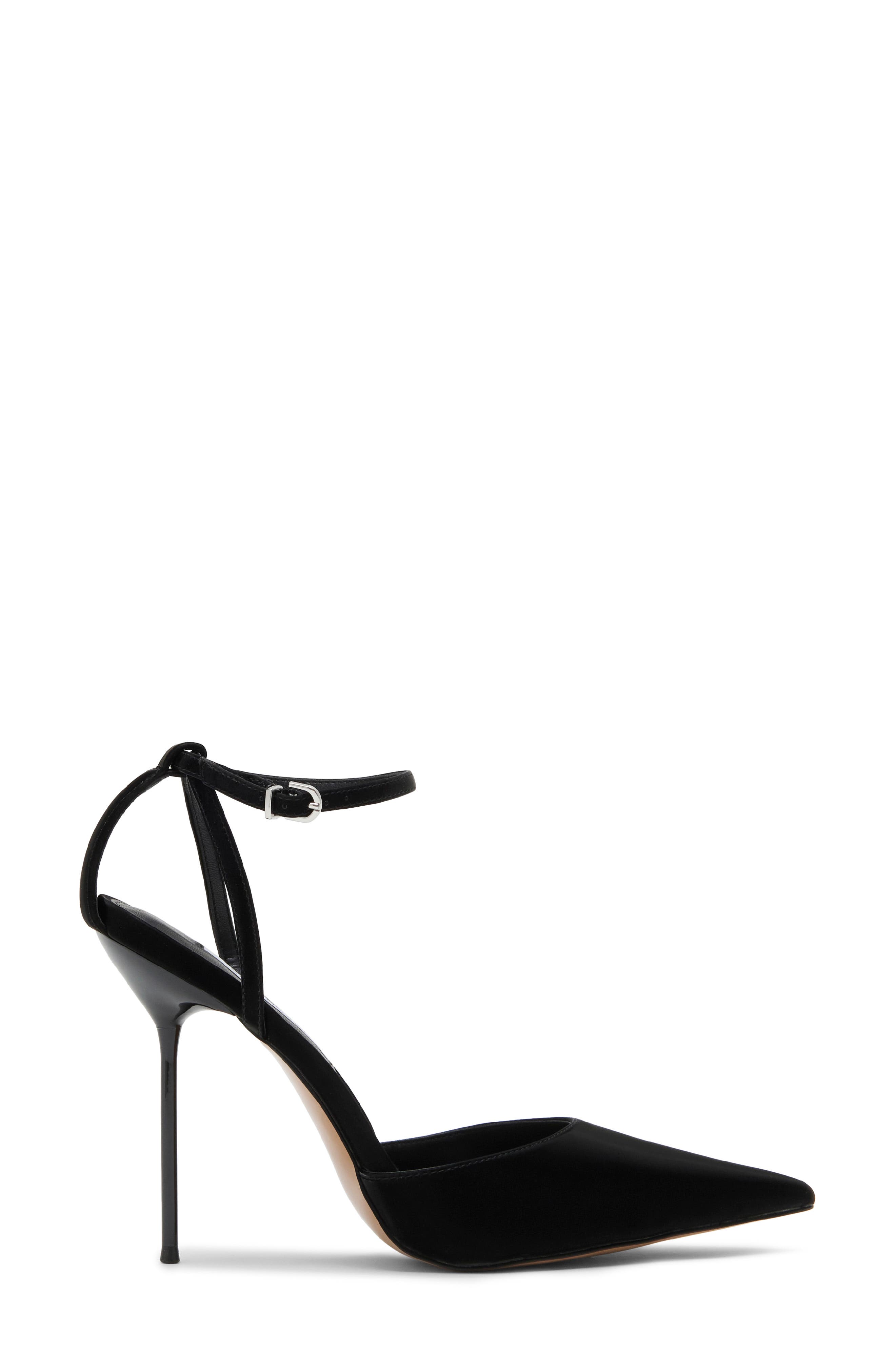 Morrie Pointed Toe Ankle Strap Pump, Alternate, color, BLACK TECHNO SATIN