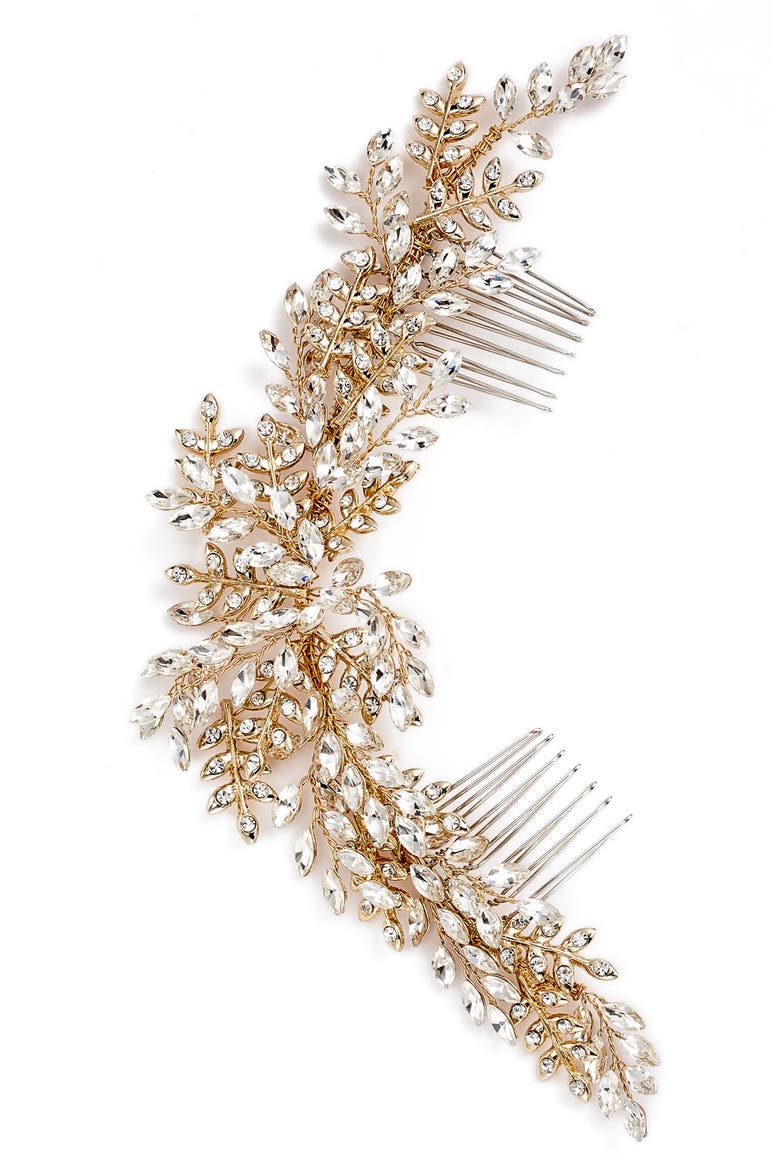 Serena Crystal Hair Comb, Alternate, color, GOLD