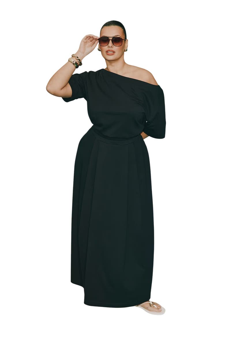 black high neck asymmetric belted a line dress ELOQUII Asymmetrical (Women) Rosette is a timeless