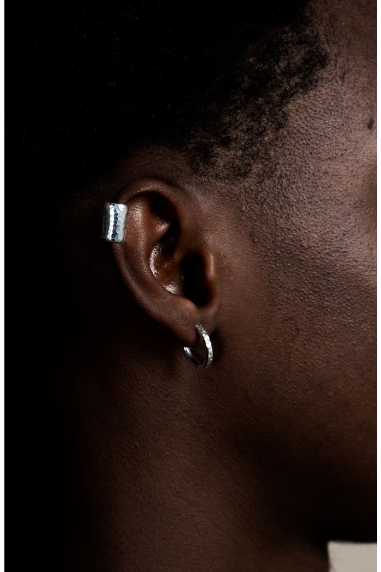 Men's Medium Hammered Nomad Huggie Hoops, Alternate, color, Sterling Silver