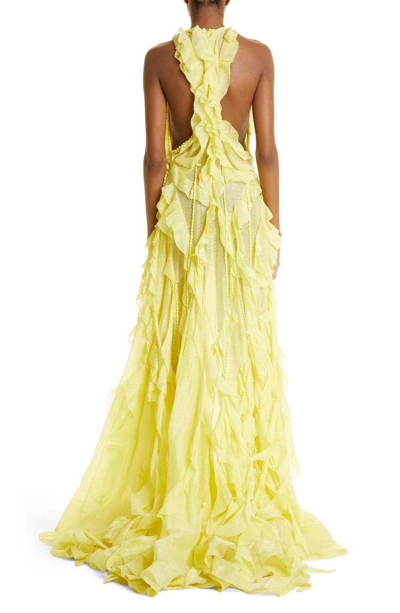 Zimmermann Wonderland Waterfall Ruffle High-Low Linen & Silk Gown, Alternate, color, 