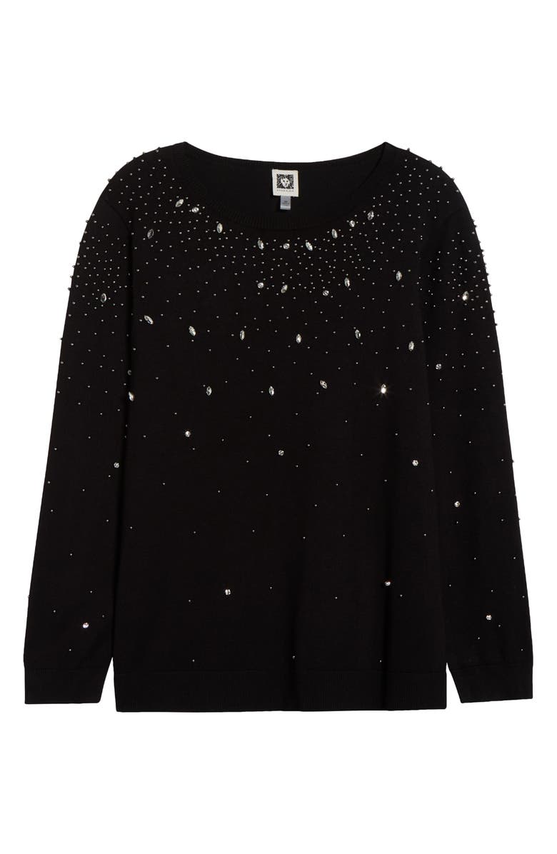 Anne Klein Rhinestone Boat Neck Sweater, Alternate, color, Anne Black