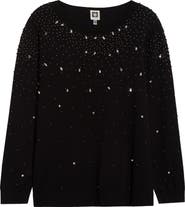 Anne Klein Rhinestone Boat Neck Sweater