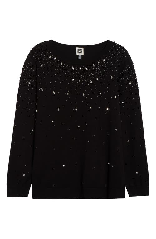 Anne Klein Rhinestone Boat Neck Sweater In Black
