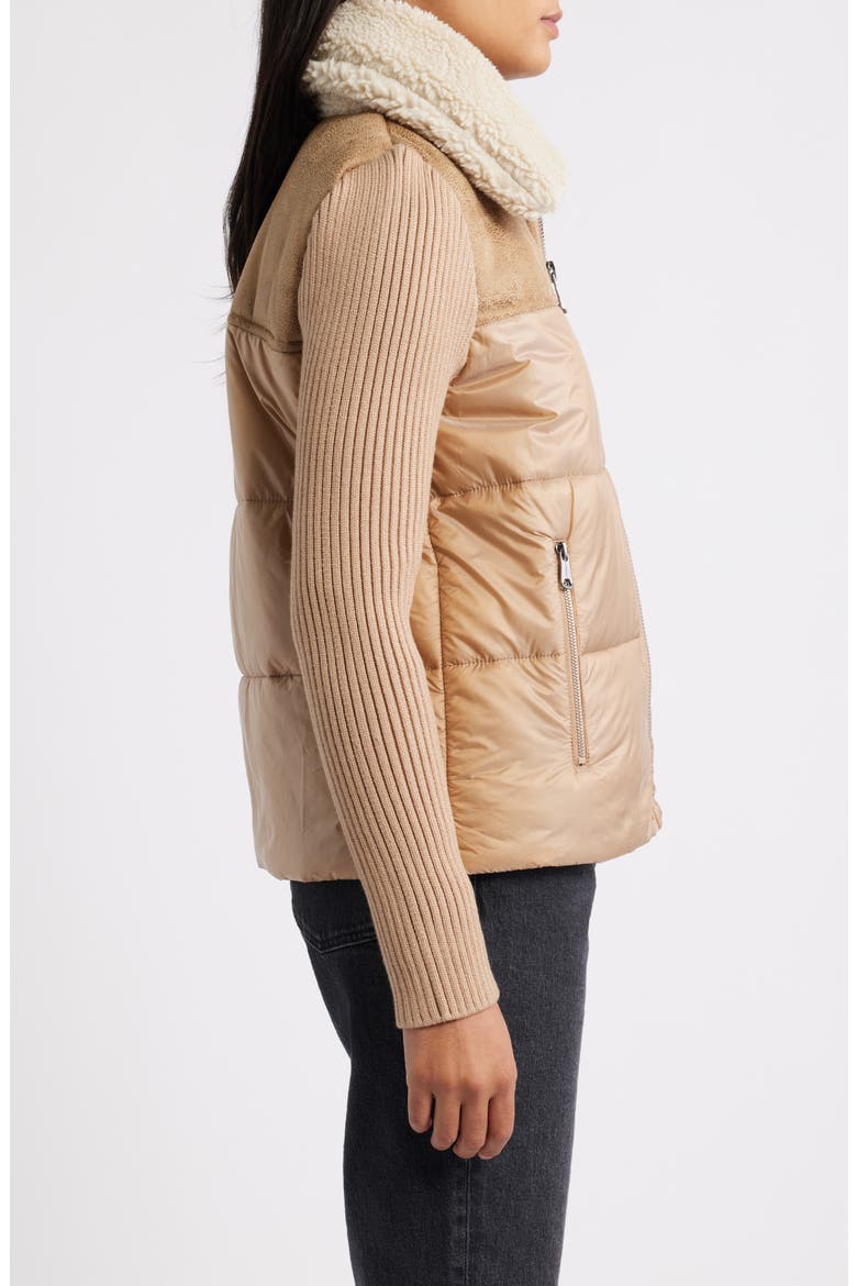 Breck EcoPlume™ Puffer Knit Jacket, Alternate, color, DARK TAUPE / TAN SHEARLING