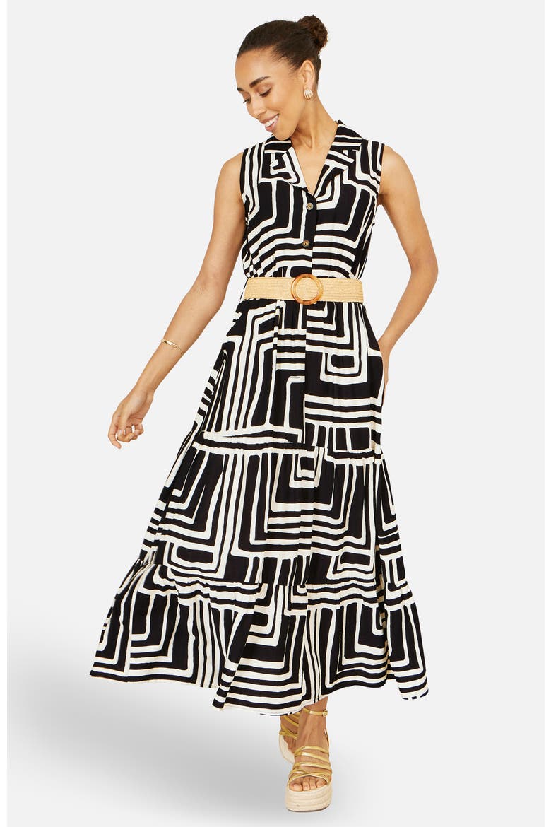 Geo Print Midi Shirt Dress, Alternate, color, Black