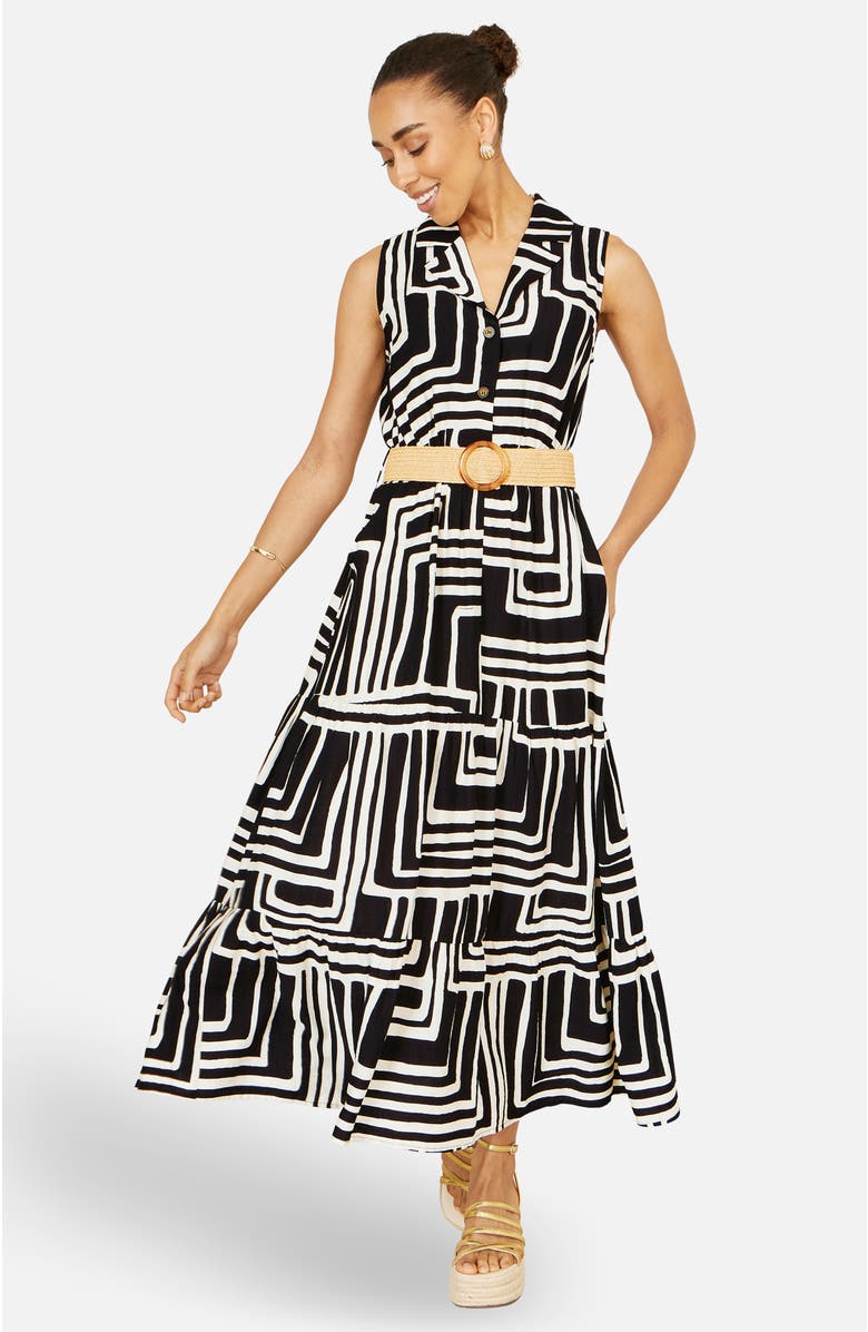 Yumi Geo Print Midi Shirt Dress, Alternate, color, Black