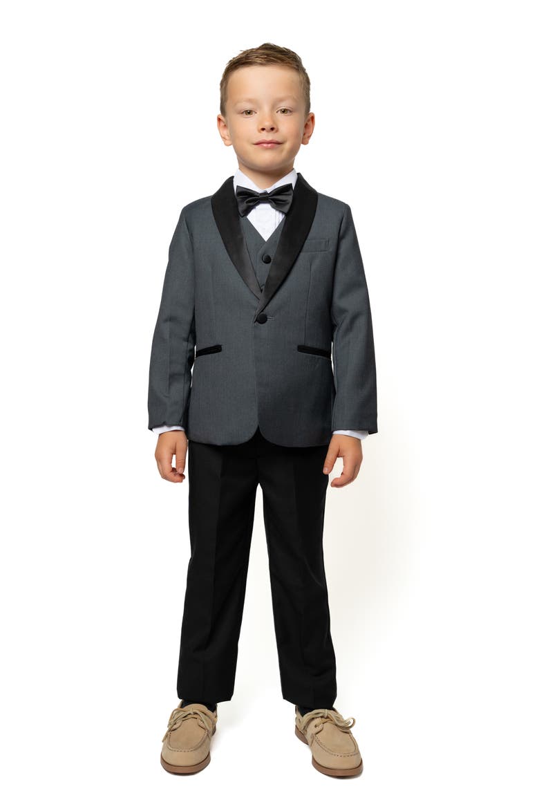 Kids' Love & Angels 5-Piece Slim Fit Tuxedo, Alternate, color, Charcoal